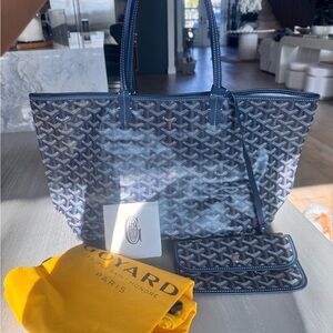 Goyard Navy PM Tote with Matching Pouch